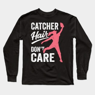 Catcher Hair Baseball Softball Girl Player Gift Long Sleeve T-Shirt